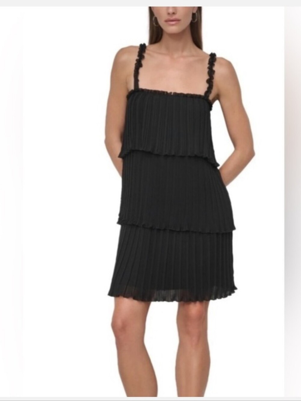 NWT DKNY Black Tiered Pleated Flapp-Look Chiffon Dress ■ Size 8
